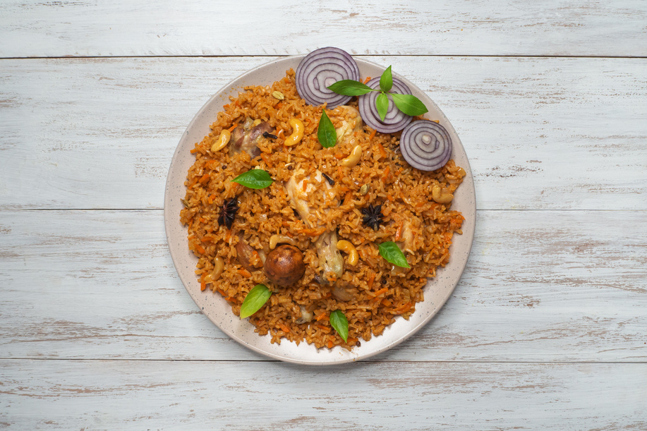Oriental Kabsa dish of rice with chicken.