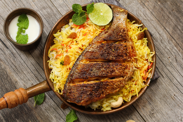 Fish Biryani Indian Style Fish and Rice with Spicy Masala